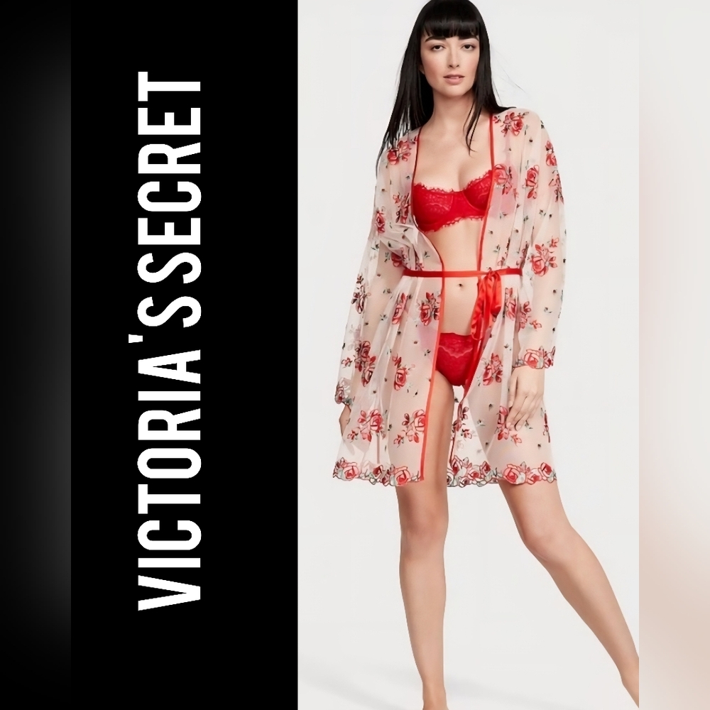 NWT! Victoria's Secret Red Floral Sheer Robe XS MSRP $130